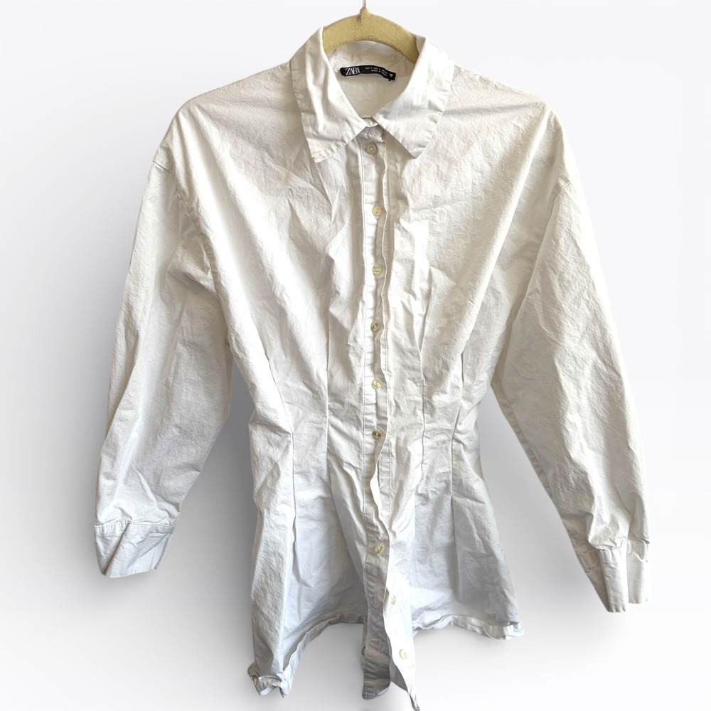 Zara White Button-Down Shirt with Pleated Front